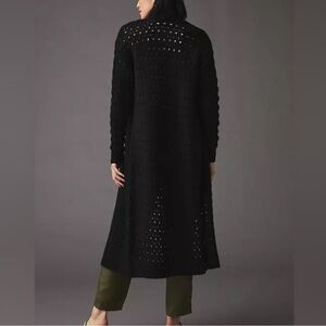 Anthropologie Black Selene Long Duster Crochet Knit Cardigan Sweater Size S